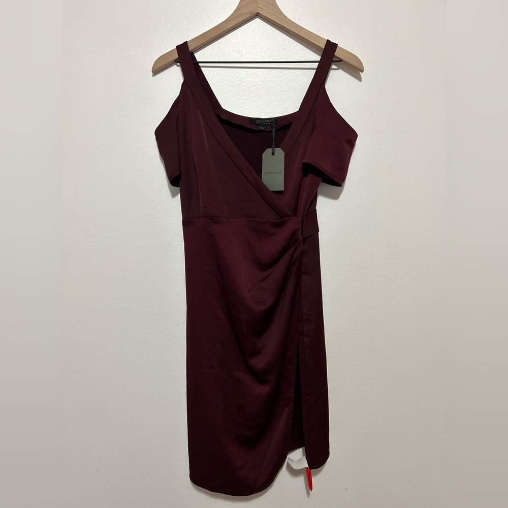 All saints NWT size 4 mini wrap dress with cold shoulder
